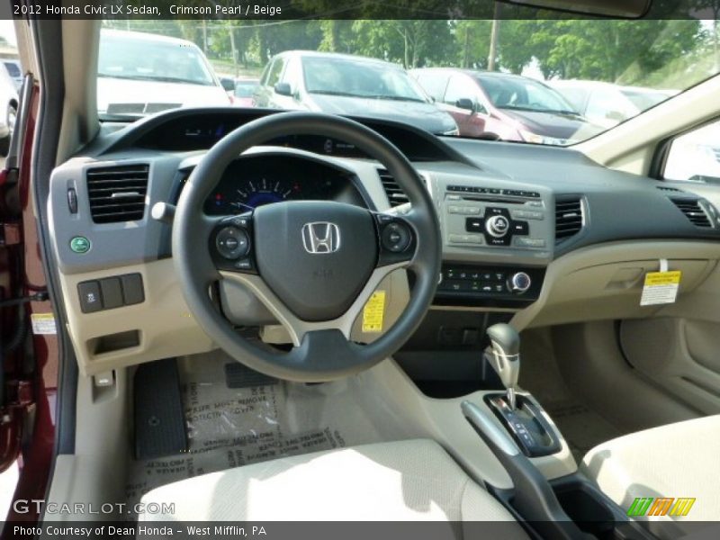 Crimson Pearl / Beige 2012 Honda Civic LX Sedan