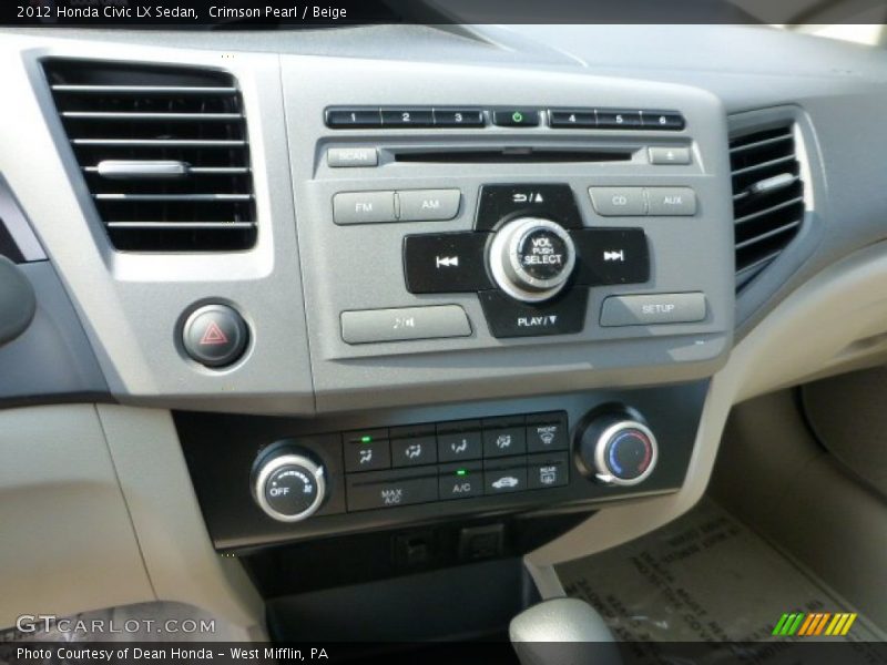 Crimson Pearl / Beige 2012 Honda Civic LX Sedan