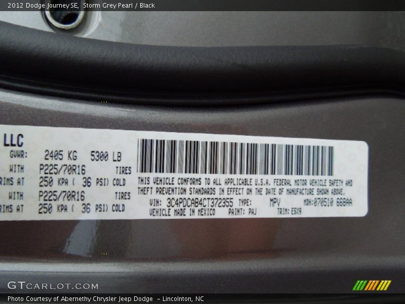 Storm Grey Pearl / Black 2012 Dodge Journey SE