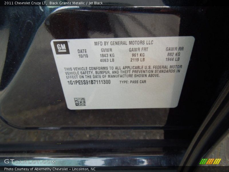 Black Granite Metallic / Jet Black 2011 Chevrolet Cruze LT