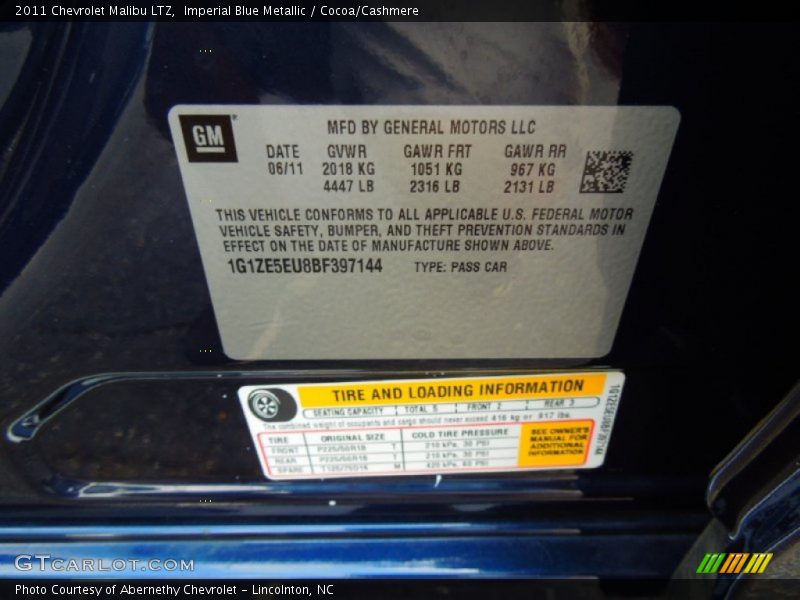 Imperial Blue Metallic / Cocoa/Cashmere 2011 Chevrolet Malibu LTZ