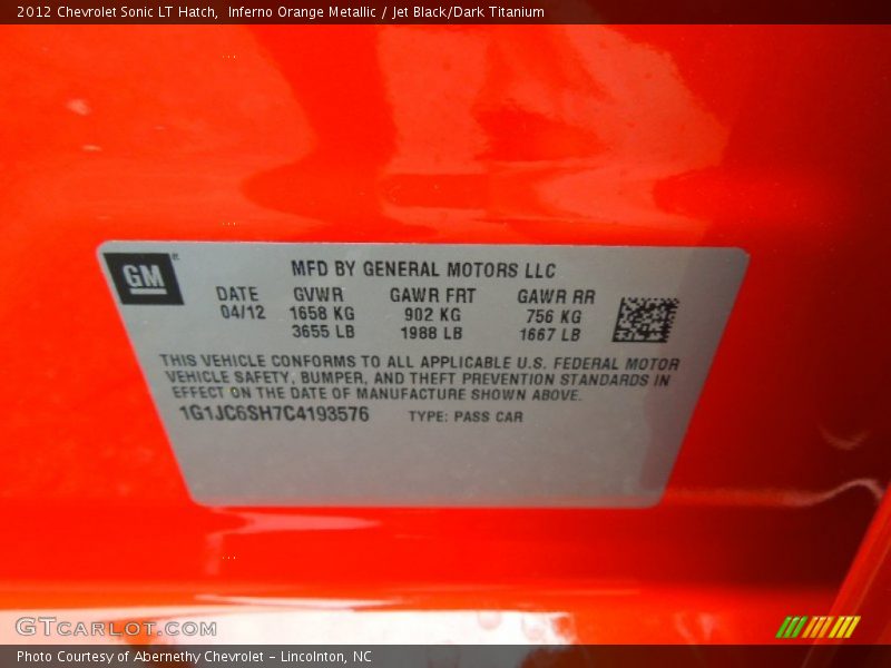 Inferno Orange Metallic / Jet Black/Dark Titanium 2012 Chevrolet Sonic LT Hatch