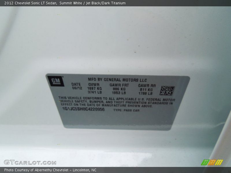 Summit White / Jet Black/Dark Titanium 2012 Chevrolet Sonic LT Sedan