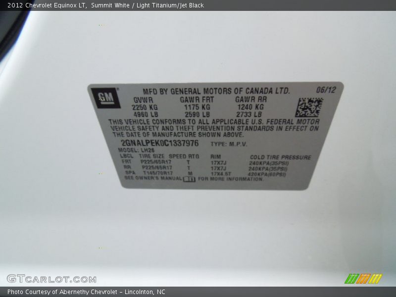 Summit White / Light Titanium/Jet Black 2012 Chevrolet Equinox LT