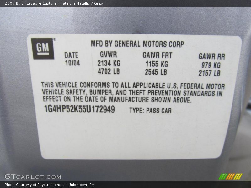 Platinum Metallic / Gray 2005 Buick LeSabre Custom