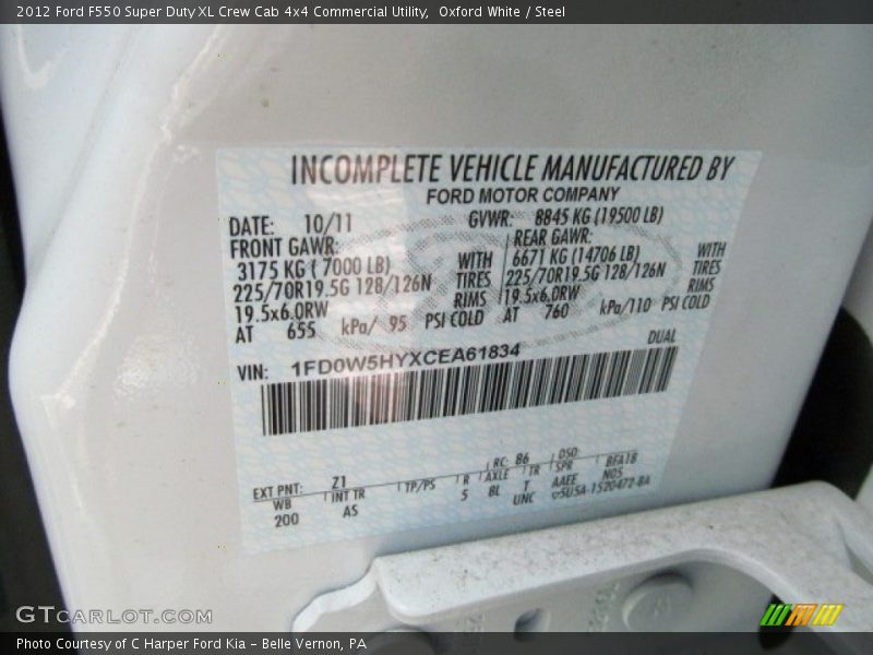 2012 F550 Super Duty XL Crew Cab 4x4 Commercial Utility Oxford White Color Code Z1