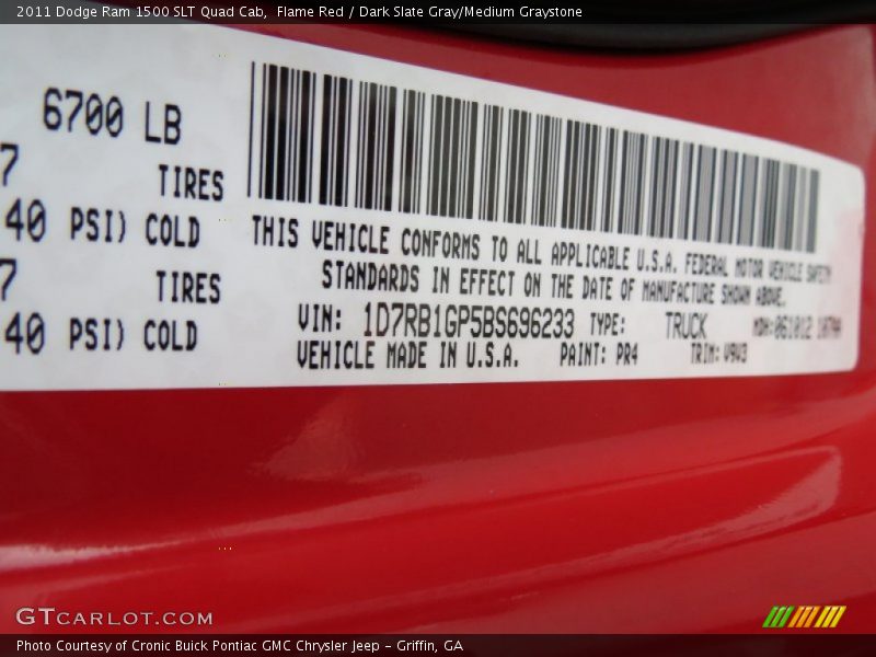 Flame Red / Dark Slate Gray/Medium Graystone 2011 Dodge Ram 1500 SLT Quad Cab