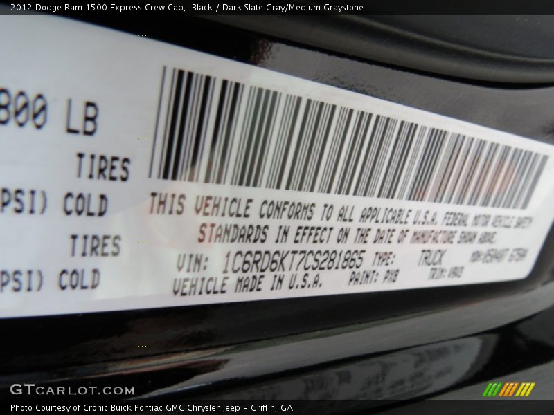 Black / Dark Slate Gray/Medium Graystone 2012 Dodge Ram 1500 Express Crew Cab