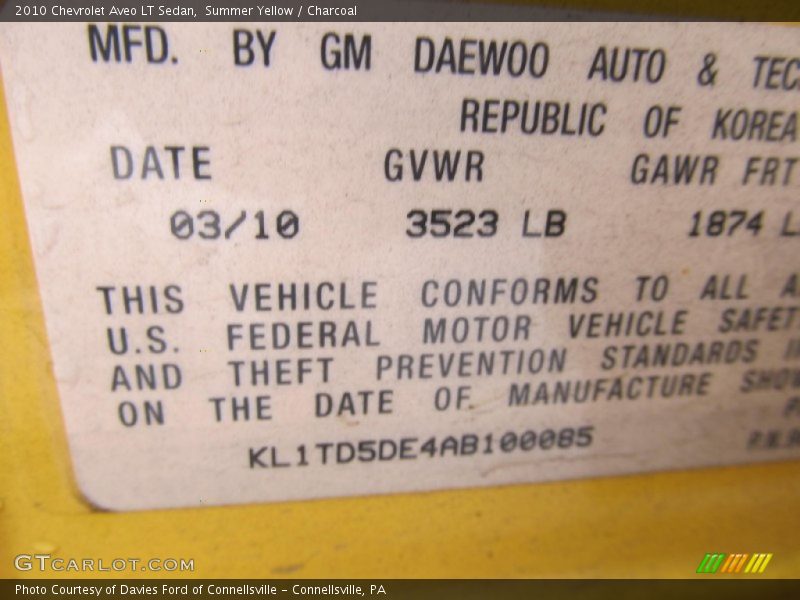 Summer Yellow / Charcoal 2010 Chevrolet Aveo LT Sedan
