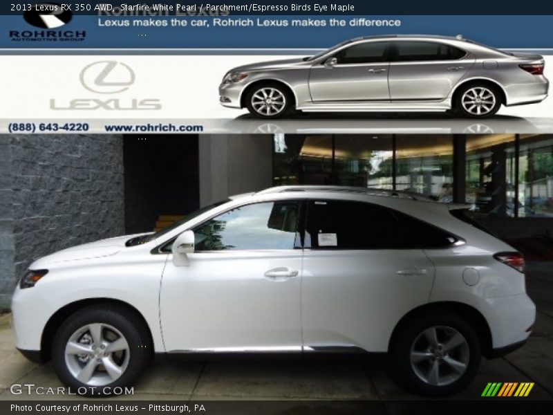 Starfire White Pearl / Parchment/Espresso Birds Eye Maple 2013 Lexus RX 350 AWD