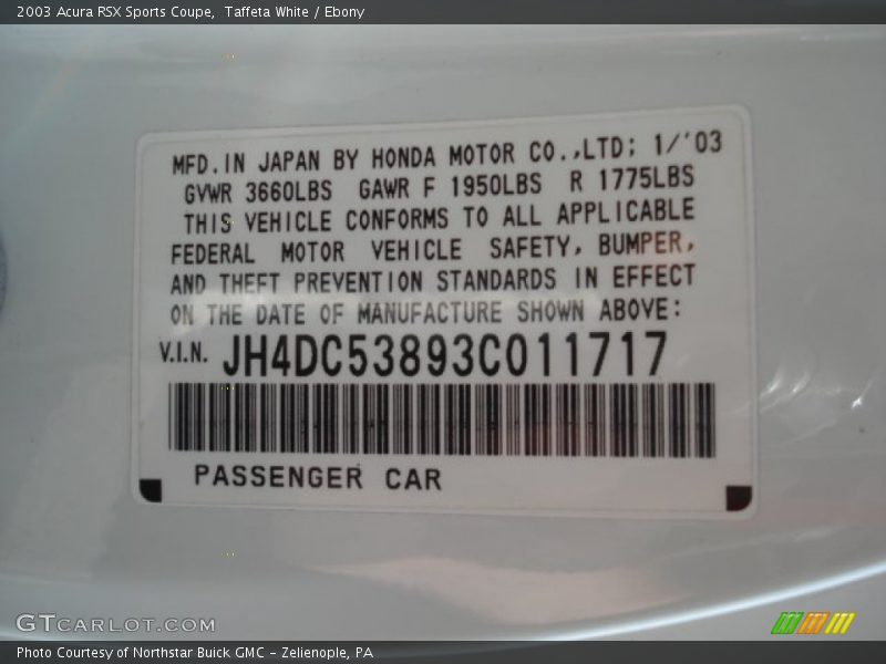 Taffeta White / Ebony 2003 Acura RSX Sports Coupe