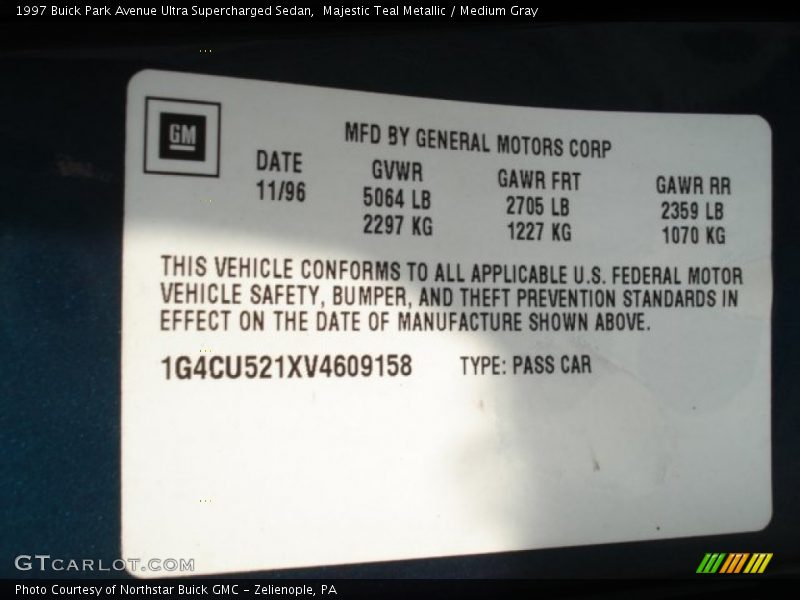 Majestic Teal Metallic / Medium Gray 1997 Buick Park Avenue Ultra Supercharged Sedan
