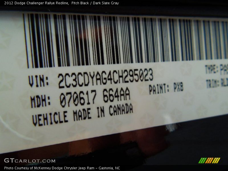 2012 Challenger Rallye Redline Pitch Black Color Code PX8
