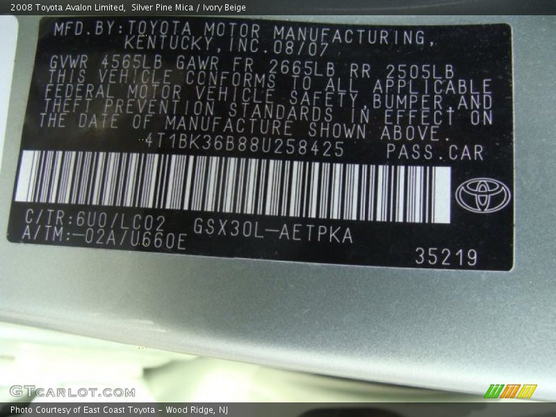 Silver Pine Mica / Ivory Beige 2008 Toyota Avalon Limited