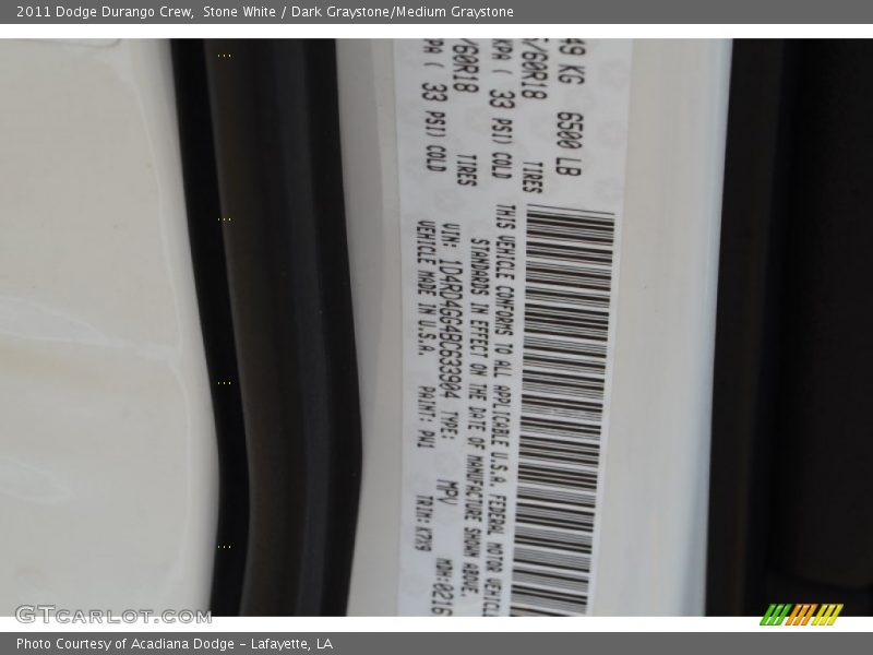 Stone White / Dark Graystone/Medium Graystone 2011 Dodge Durango Crew