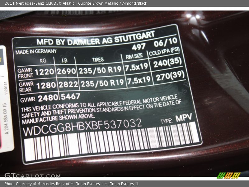 Cuprite Brown Metallic / Almond/Black 2011 Mercedes-Benz GLK 350 4Matic