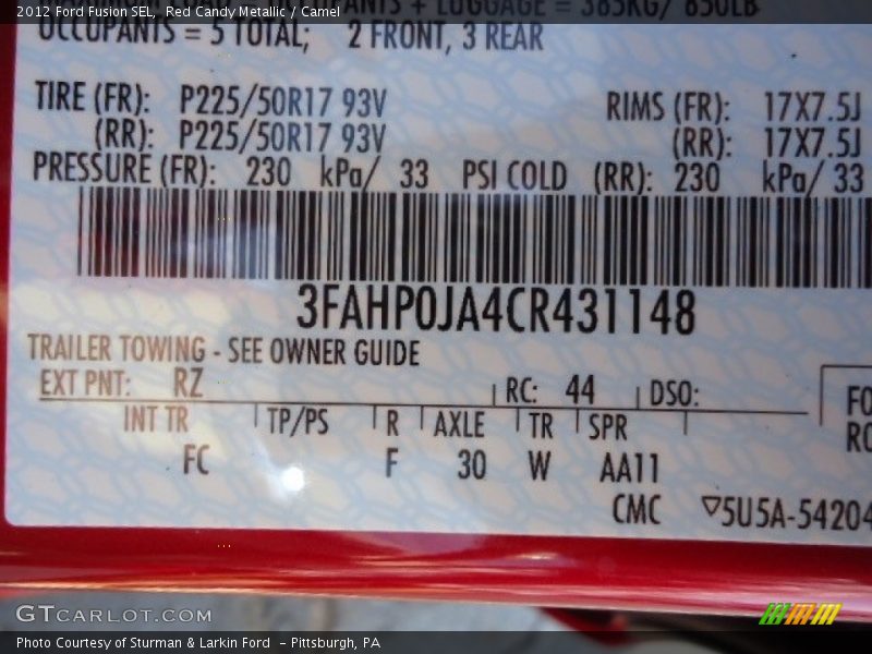 2012 Fusion SEL Red Candy Metallic Color Code RZ