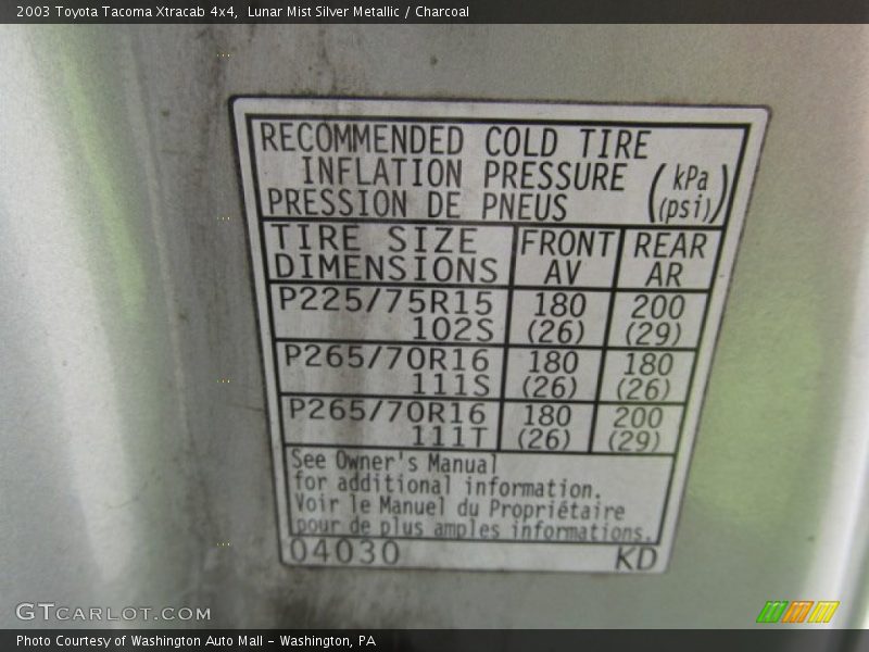 Lunar Mist Silver Metallic / Charcoal 2003 Toyota Tacoma Xtracab 4x4