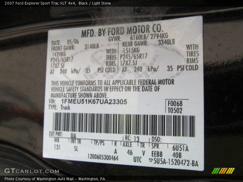 Black / Light Stone 2007 Ford Explorer Sport Trac XLT 4x4