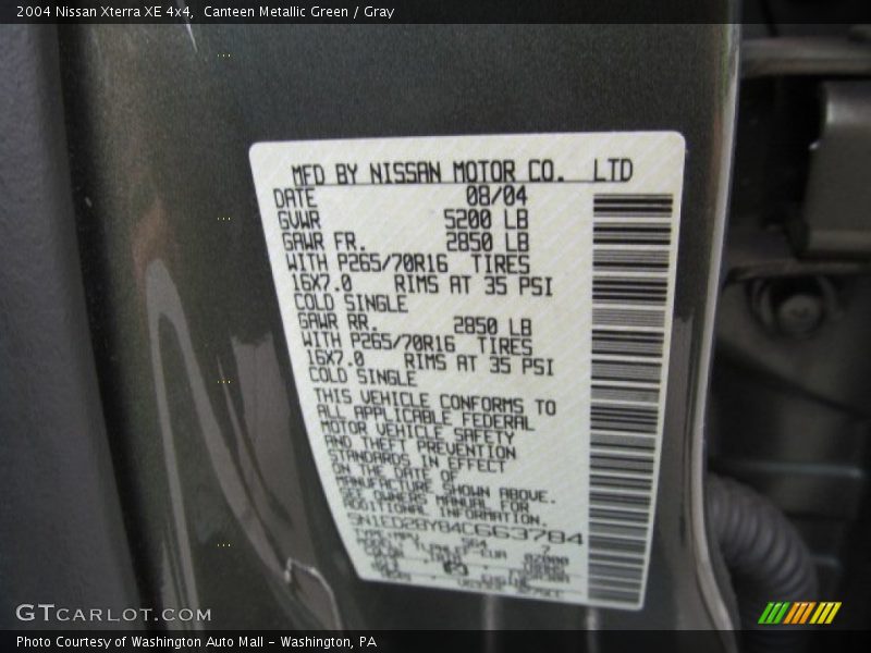 Canteen Metallic Green / Gray 2004 Nissan Xterra XE 4x4