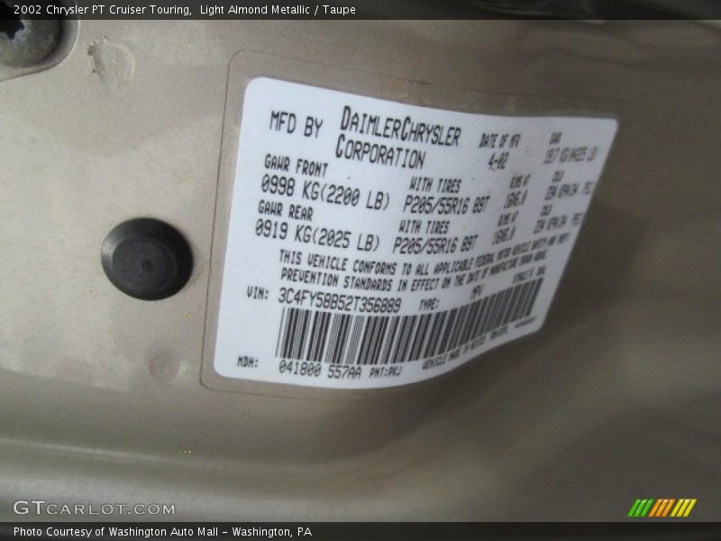 2002 PT Cruiser Touring Light Almond Metallic Color Code PKJ