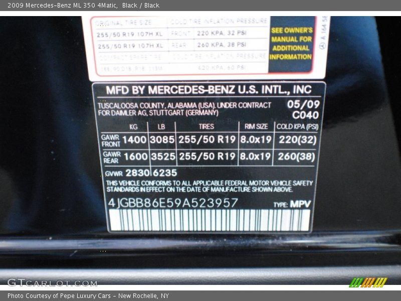 Black / Black 2009 Mercedes-Benz ML 350 4Matic