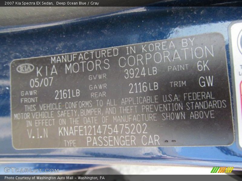 Deep Ocean Blue / Gray 2007 Kia Spectra EX Sedan