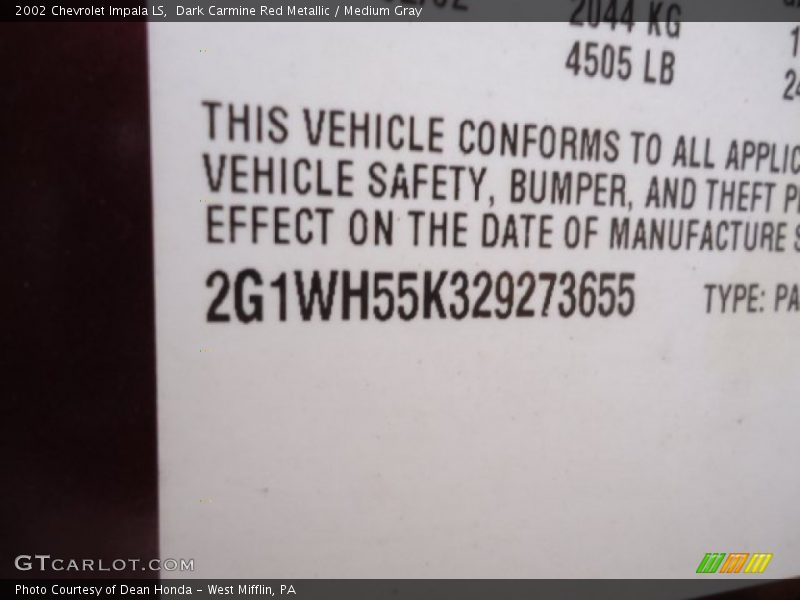 Dark Carmine Red Metallic / Medium Gray 2002 Chevrolet Impala LS