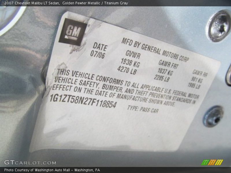 Golden Pewter Metallic / Titanium Gray 2007 Chevrolet Malibu LT Sedan