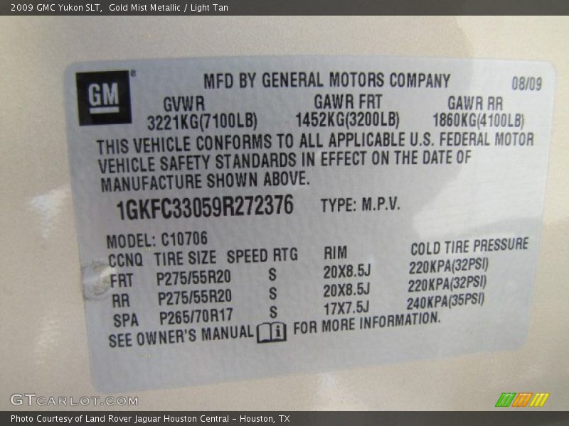 Gold Mist Metallic / Light Tan 2009 GMC Yukon SLT