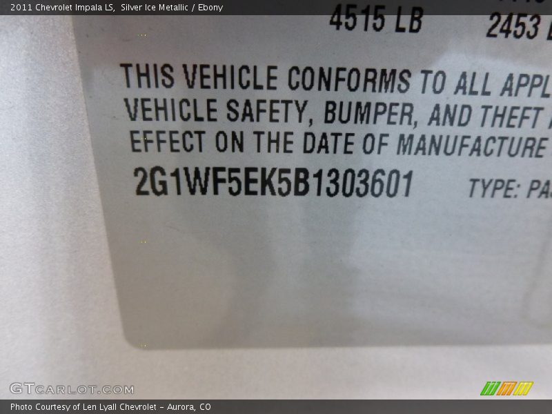 Silver Ice Metallic / Ebony 2011 Chevrolet Impala LS
