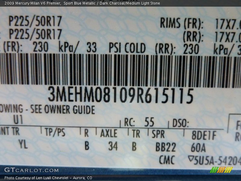 2009 Milan V6 Premier Sport Blue Metallic Color Code U1