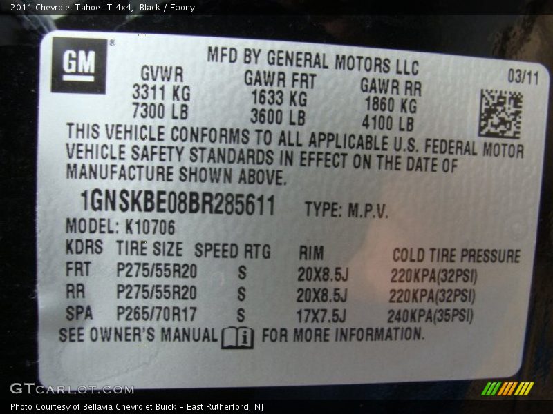 Black / Ebony 2011 Chevrolet Tahoe LT 4x4