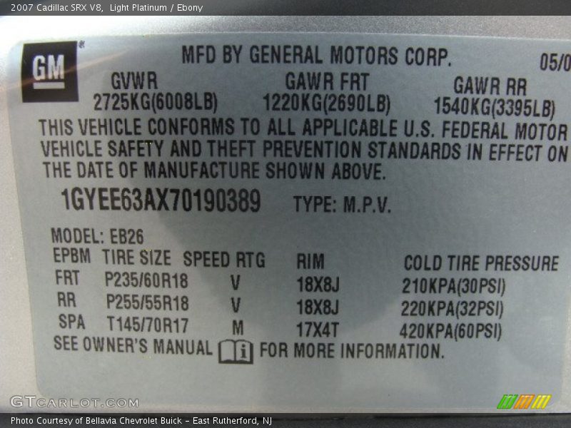 Light Platinum / Ebony 2007 Cadillac SRX V8