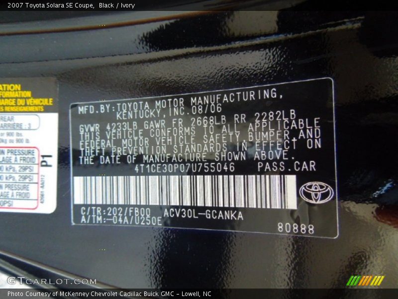 Black / Ivory 2007 Toyota Solara SE Coupe