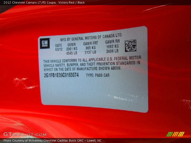 Victory Red / Black 2012 Chevrolet Camaro LT/RS Coupe