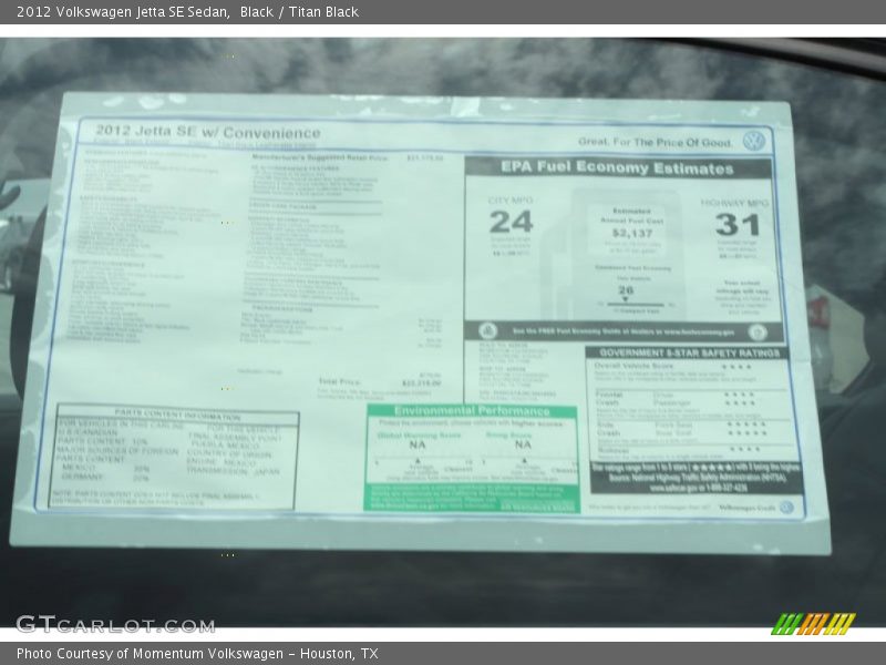 Black / Titan Black 2012 Volkswagen Jetta SE Sedan