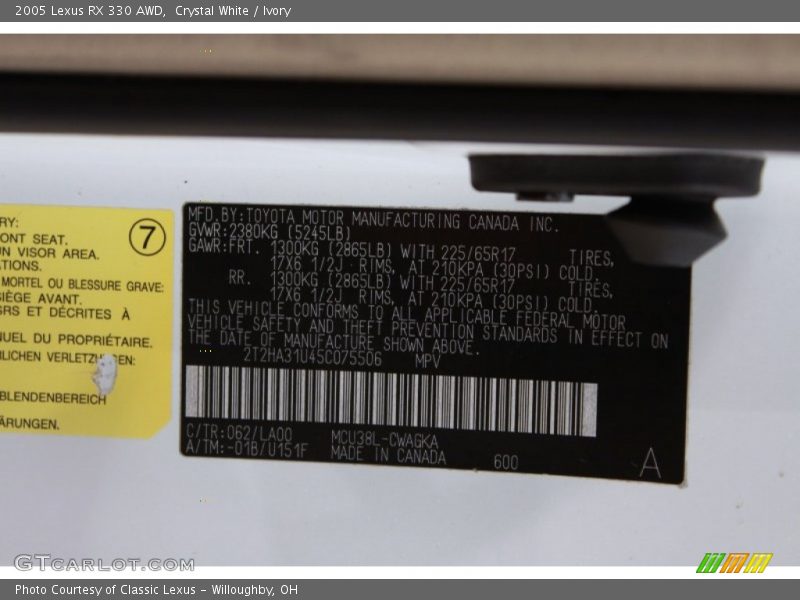 Crystal White / Ivory 2005 Lexus RX 330 AWD