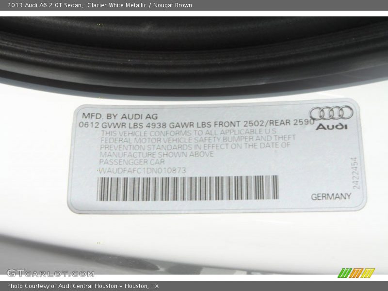 Glacier White Metallic / Nougat Brown 2013 Audi A6 2.0T Sedan