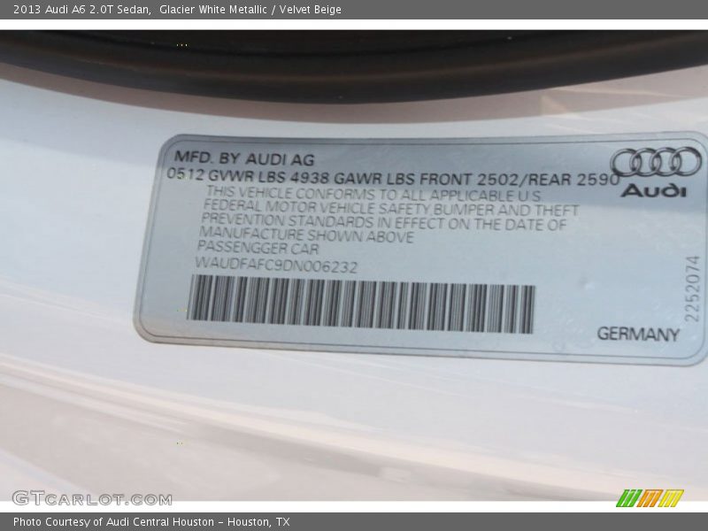 Glacier White Metallic / Velvet Beige 2013 Audi A6 2.0T Sedan