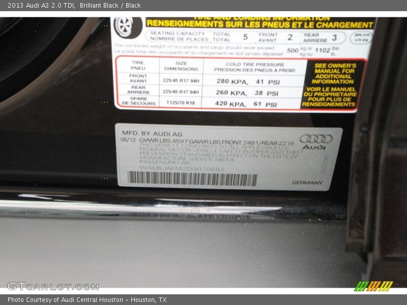 Info Tag of 2013 A3 2.0 TDI