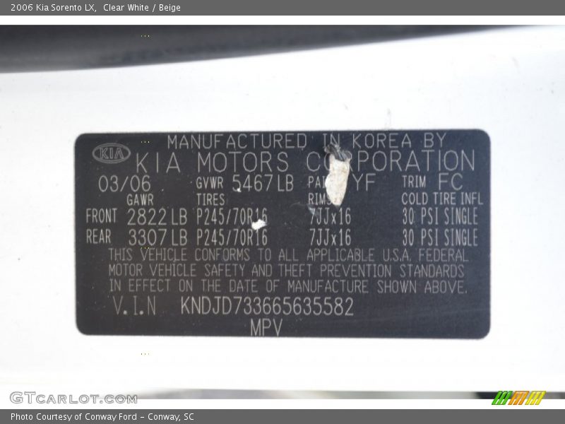 Clear White / Beige 2006 Kia Sorento LX