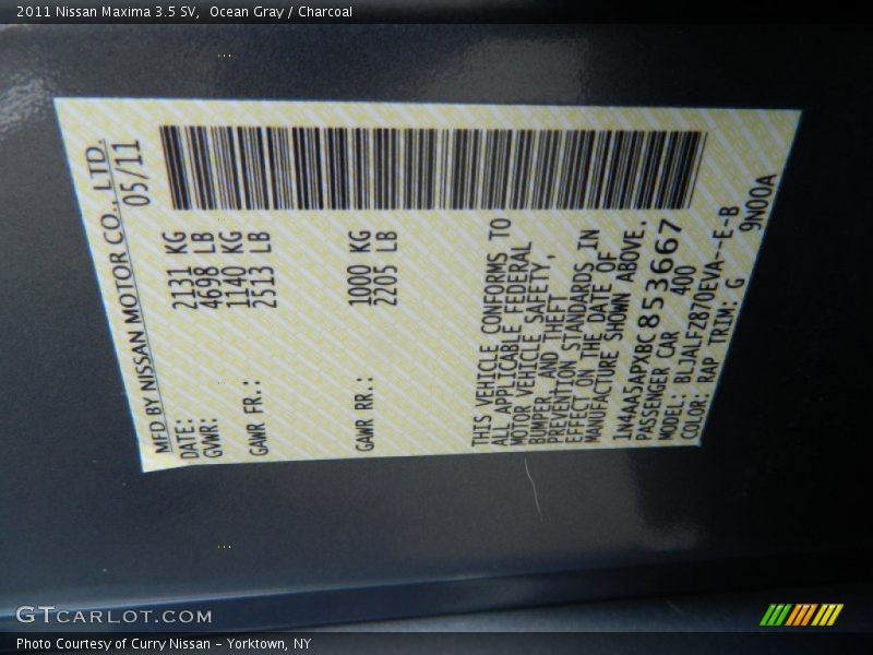Ocean Gray / Charcoal 2011 Nissan Maxima 3.5 SV