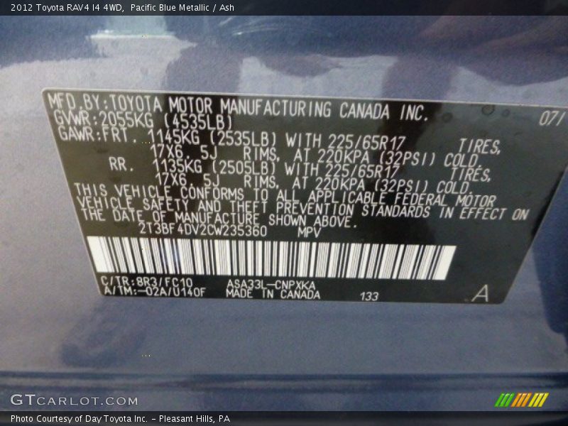 Pacific Blue Metallic / Ash 2012 Toyota RAV4 I4 4WD
