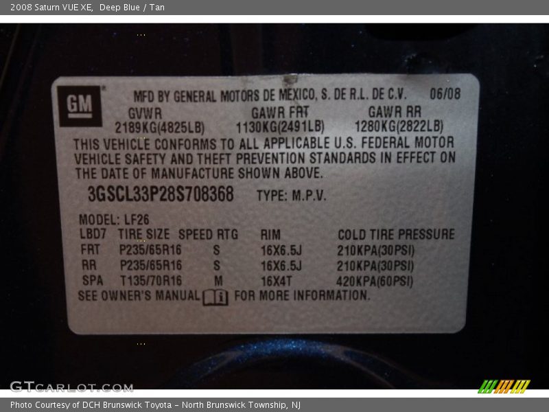 Deep Blue / Tan 2008 Saturn VUE XE
