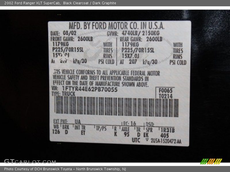 Black Clearcoat / Dark Graphite 2002 Ford Ranger XLT SuperCab