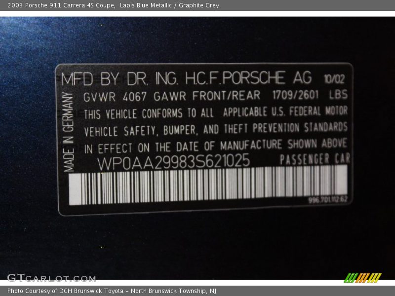Lapis Blue Metallic / Graphite Grey 2003 Porsche 911 Carrera 4S Coupe
