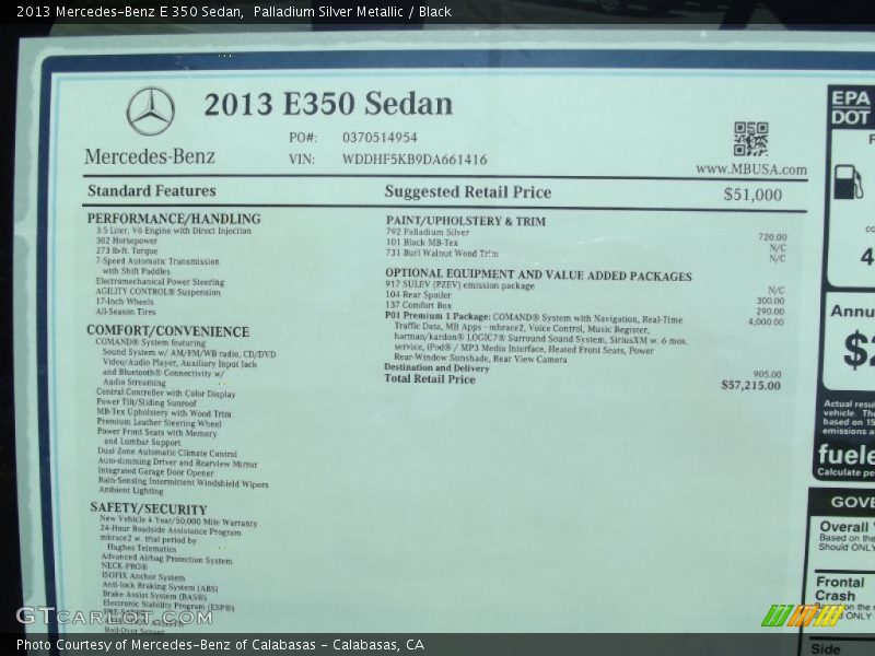  2013 E 350 Sedan Window Sticker
