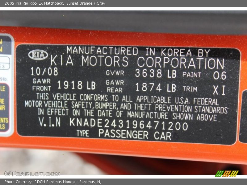Sunset Orange / Gray 2009 Kia Rio Rio5 LX Hatchback