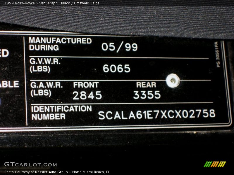 Info Tag of 1999 Silver Seraph 